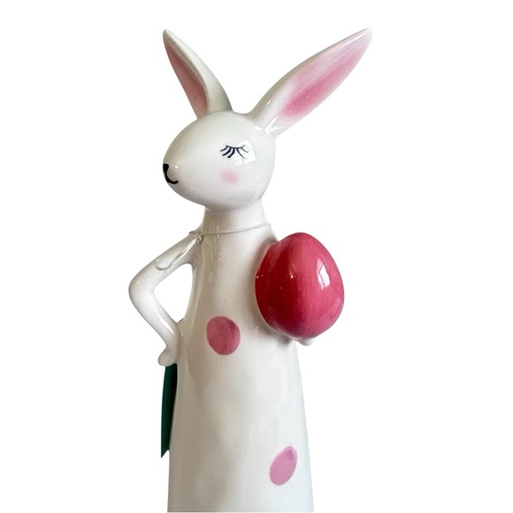 Martha Stewart Ceramic Easter Bunny Figurine Pink Polkadots, Holding A Pink Egg - Picture 5 of 7